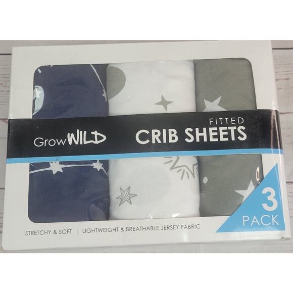 Grow Wild Fitted Crib Sheets 3 Pack Stars Moon - Picture 1 of 5